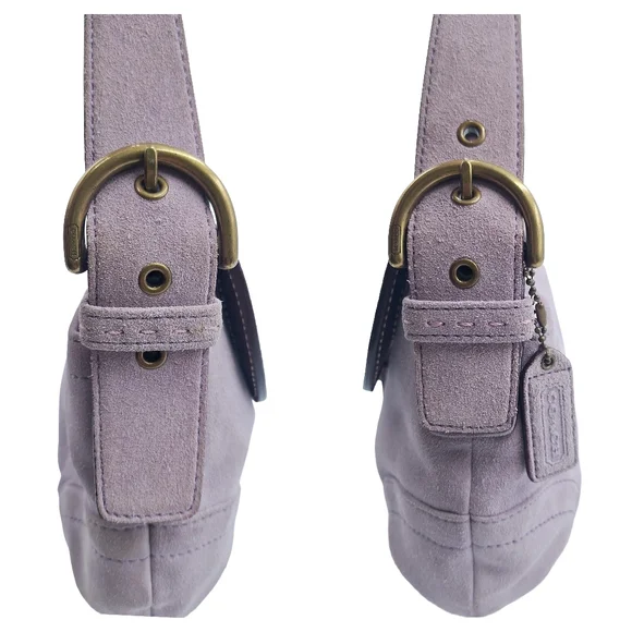 Vintage Y2K Coach Soho 9688 Demi Flap Lilac Suede Hobo Bag - Picture 8 of 13